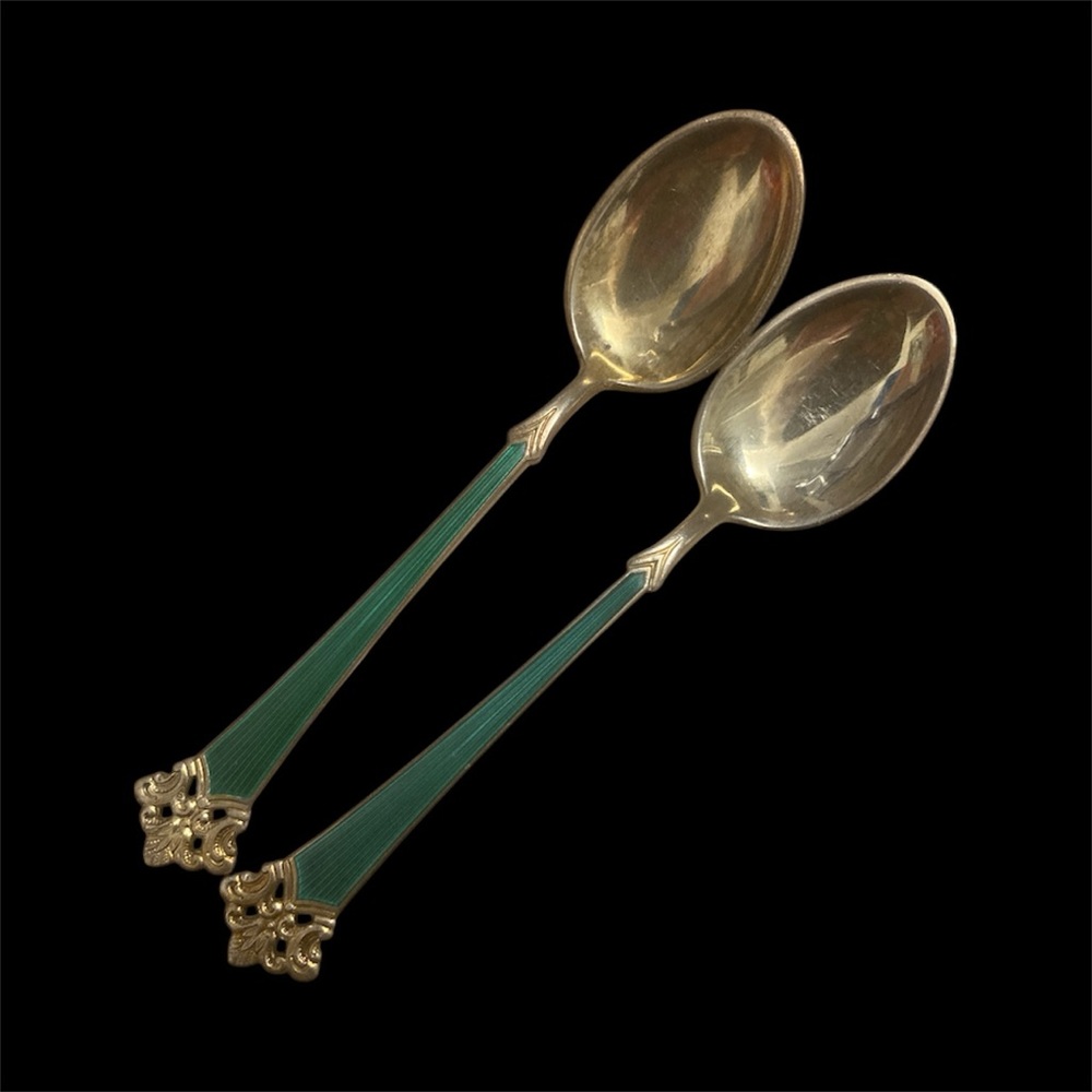 Pair of Sterling and enamel demitasse spoons
